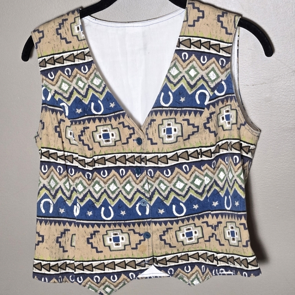 Vintage Handmade Southwestern Boho Ranchwear Westerncore Button Vest, Medium